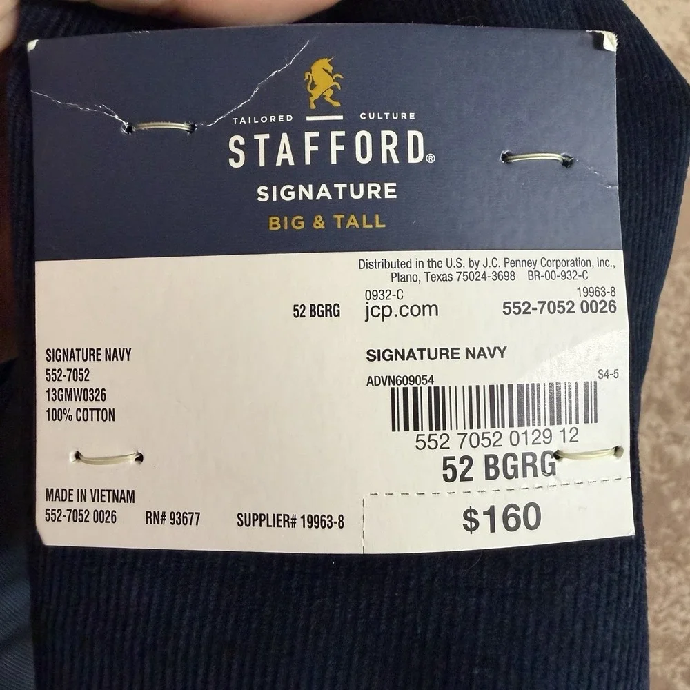 Stafford Blazer Jacket Mens 52R Corduroy Sport Coat Big And Tall Blue Elbow